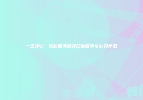一念净心：揭秘普洱茶背后的哲学与心灵疗愈
