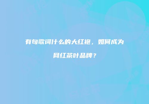 有句歌词什么的大红袍，如何成为网红茶叶品牌？