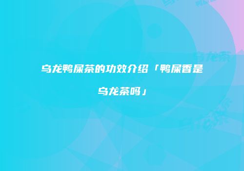 乌龙鸭屎茶的功效介绍「鸭屎香是乌龙茶吗」