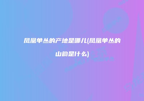 凤凰单丛的产地是哪儿(凤凰单丛的山韵是什么)