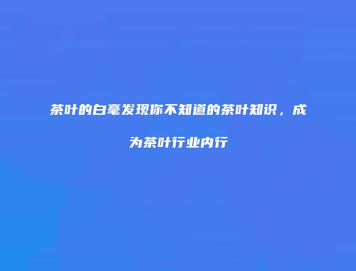 茶叶的白毫发现你不知道的茶叶知识，成为茶叶行业内行