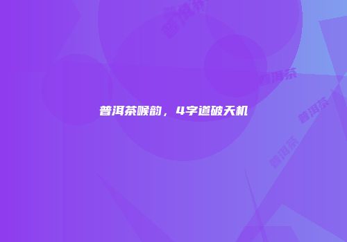 普洱茶喉韵，4字道破天机