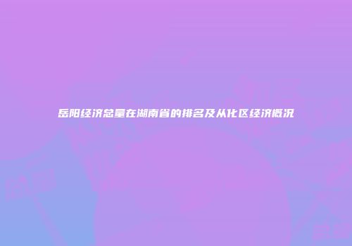 岳阳经济总量在湖南省的排名及从化区经济概况