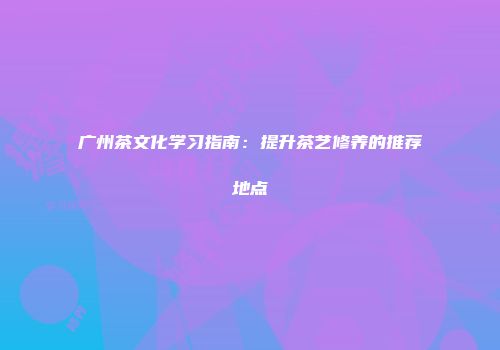 广州茶文化学习指南：提升茶艺修养的推荐地点