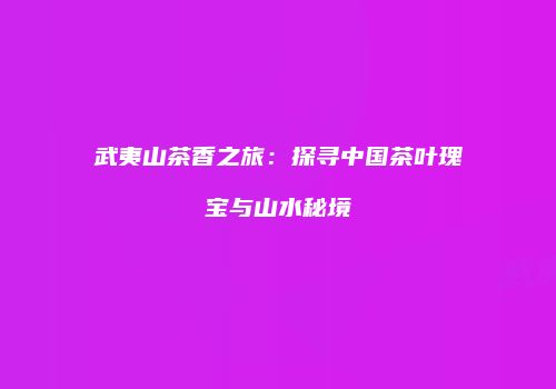 武夷山茶香之旅：探寻中国茶叶瑰宝与山水秘境