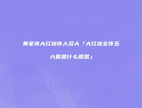 黄圣亮大红袍传人多大「大红袍全传五六回是什么意思」