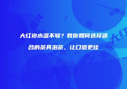 大红袍水温不够？教你如何选择适合的茶具泡茶，让口感更佳