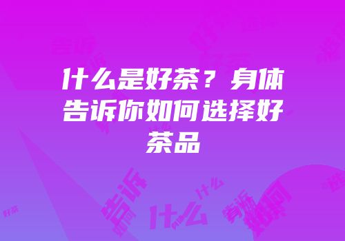 什么是好茶？身体告诉你如何选择好茶品