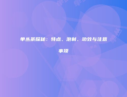 单丛茶探秘：特点、泡制、功效与注意事项