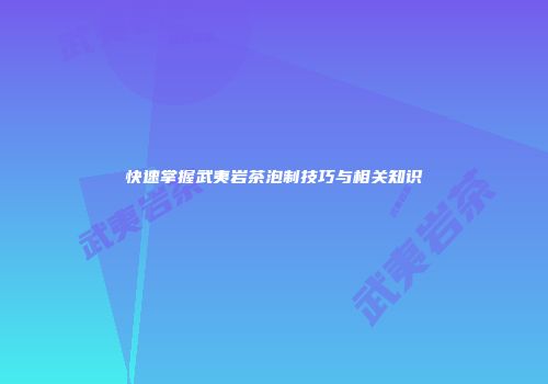 快速掌握武夷岩茶泡制技巧与相关知识