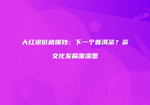 大红袍价格爆炒：下一个普洱茶？茶文化发展需深思