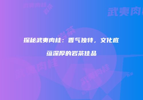 探秘武夷肉桂：香气独特，文化底蕴深厚的岩茶佳品