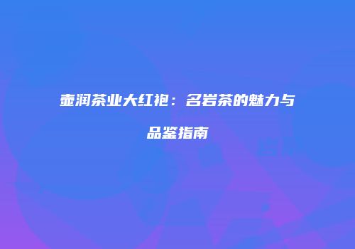 壶润茶业大红袍：名岩茶的魅力与品鉴指南