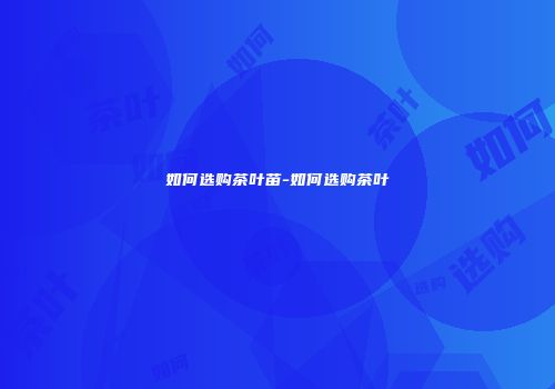 如何选购茶叶苗-如何选购茶叶