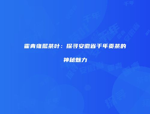 霍青雍熙茶叶：探寻安徽省千年贡茶的神秘魅力