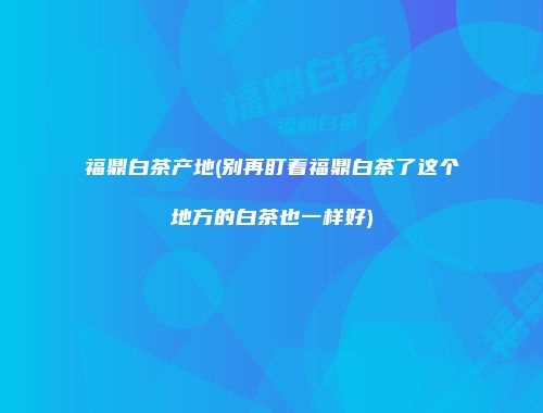 福鼎白茶产地(别再盯着福鼎白茶了这个地方的白茶也一样好)