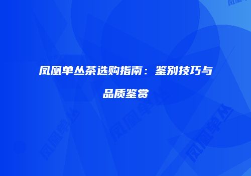 凤凰单丛茶选购指南：鉴别技巧与品质鉴赏
