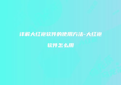 详解大红袍软件的使用方法-大红袍软件怎么用