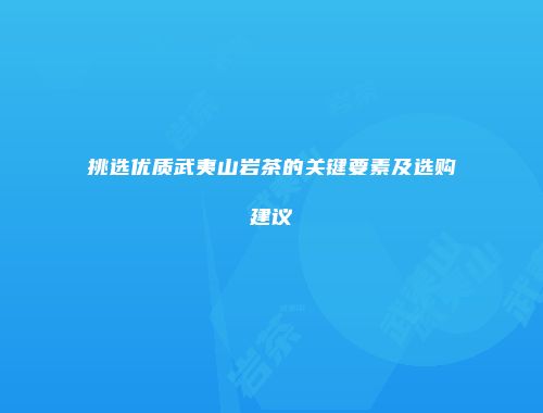 挑选优质武夷山岩茶的关键要素及选购建议