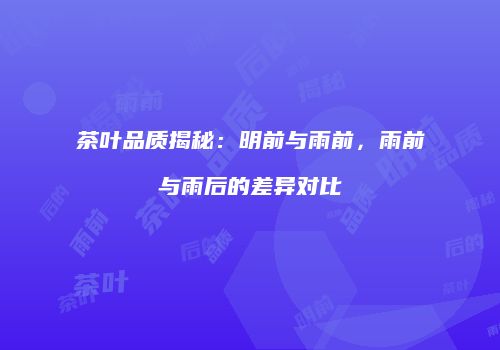 茶叶品质揭秘：明前与雨前，雨前与雨后的差异对比