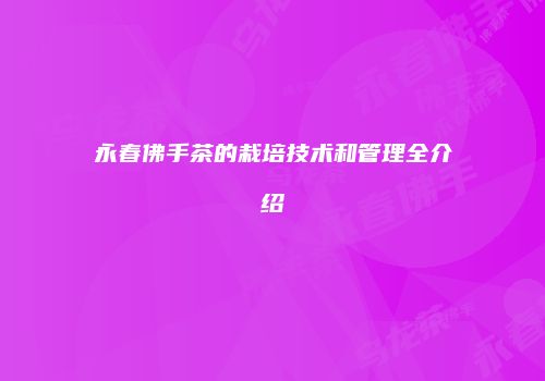 永春佛手茶的栽培技术和管理全介绍