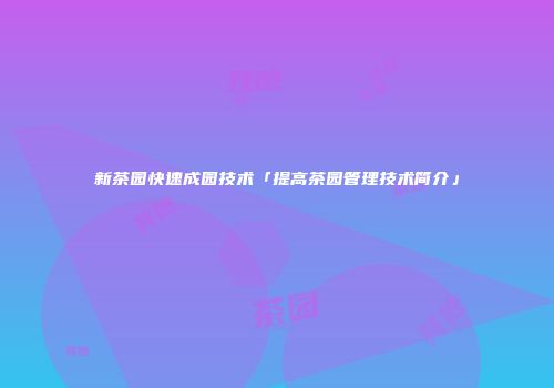 新茶园快速成园技术「提高茶园管理技术简介」