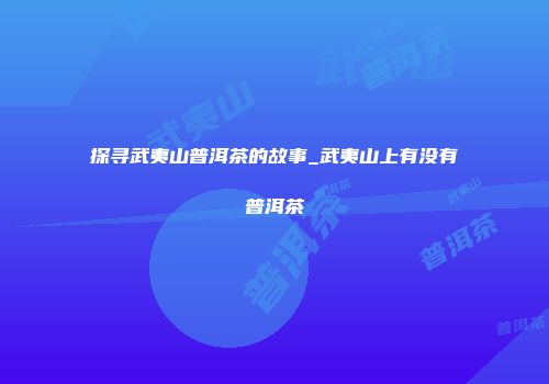 探寻武夷山普洱茶的故事_武夷山上有没有普洱茶