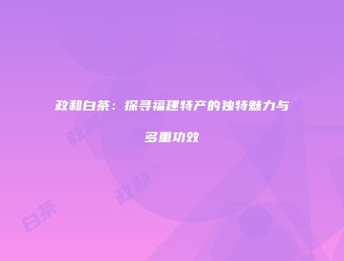政和白茶：探寻福建特产的独特魅力与多重功效