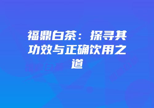 福鼎白茶：探寻其功效与正确饮用之道