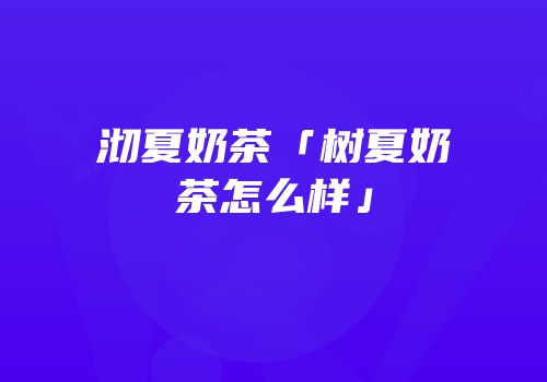 沏夏奶茶「树夏奶茶怎么样」