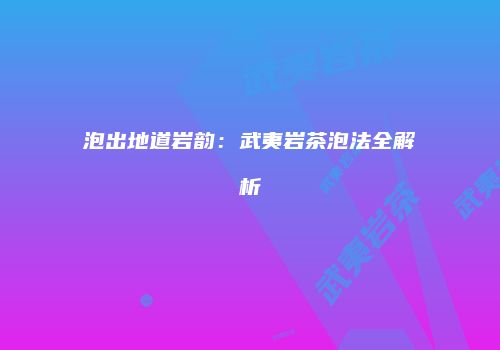 泡出地道岩韵：武夷岩茶泡法全解析