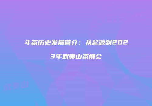 斗茶历史发展简介：从起源到2023年武夷山茶博会