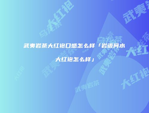 武夷岩茶大红袍口感怎么样「岩语问水大红袍怎么样」