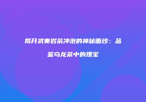 揭开武夷岩茶冲泡的神秘面纱：品鉴乌龙茶中的瑰宝