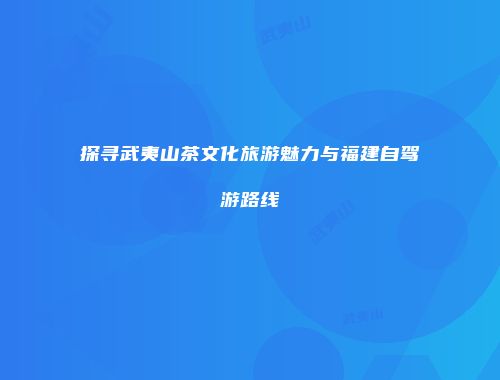 探寻武夷山茶文化旅游魅力与福建自驾游路线