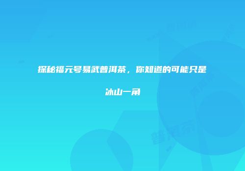 探秘福元号易武普洱茶，你知道的可能只是冰山一角