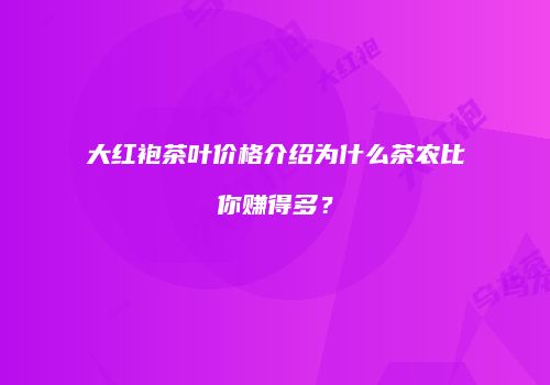 大红袍茶叶价格介绍为什么茶农比你赚得多？