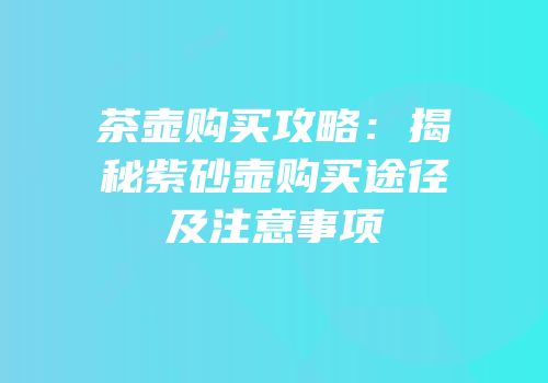 茶壶购买攻略：揭秘紫砂壶购买途径及注意事项