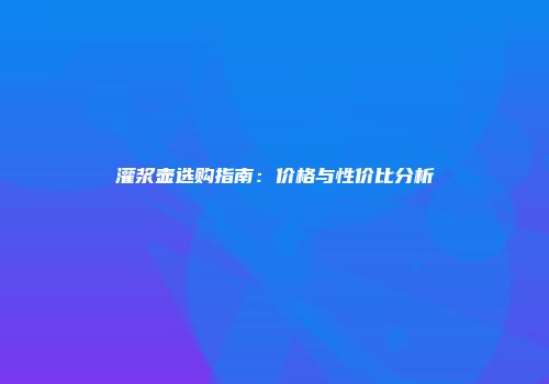 灌浆壶选购指南：价格与性价比分析