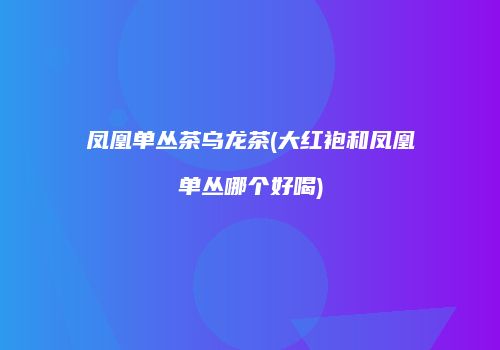 凤凰单丛茶乌龙茶(大红袍和凤凰单丛哪个好喝)