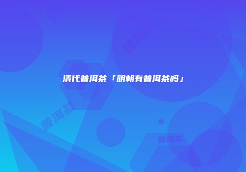 清代普洱茶「明朝有普洱茶吗」