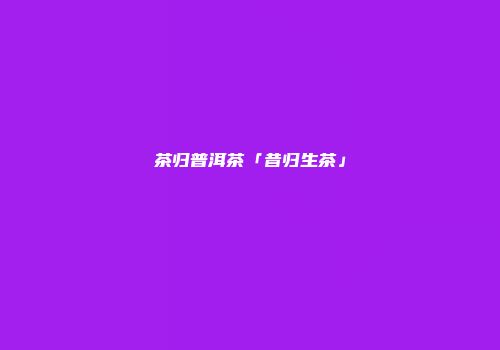 茶归普洱茶「昔归生茶」