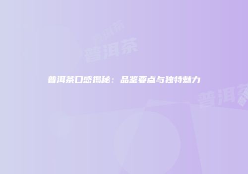 普洱茶口感揭秘：品鉴要点与独特魅力