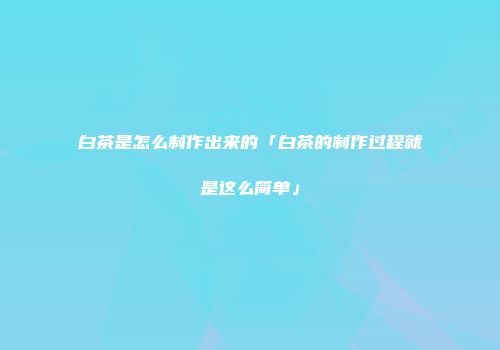 白茶是怎么制作出来的「白茶的制作过程就是这么简单」
