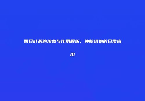 明日叶茶的功效与作用解析：神秘植物的日常应用
