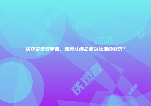 铁观音茶农辛苦，如何才能品尝到地道的好茶？