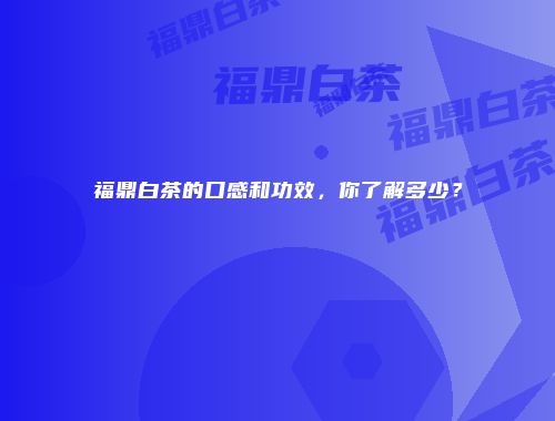 福鼎白茶的口感和功效，你了解多少？