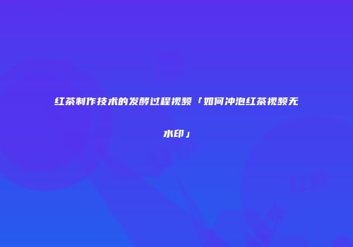 红茶制作技术的发酵过程视频「如何冲泡红茶视频无水印」