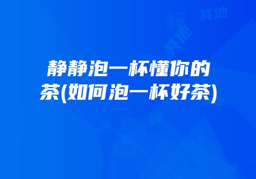 静静泡一杯懂你的茶(如何泡一杯好茶)