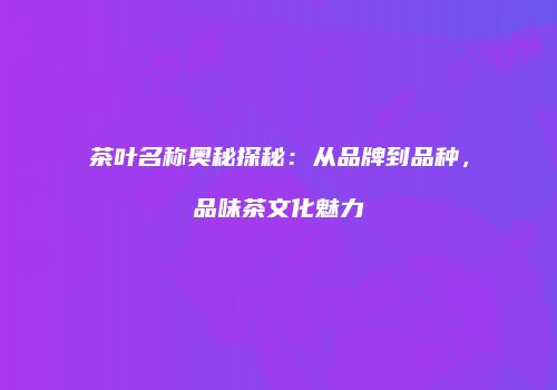 茶叶名称奥秘探秘：从品牌到品种，品味茶文化魅力